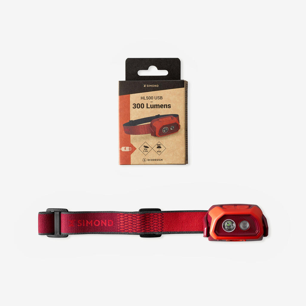 Punjiva naglavna svjetiljka 300 lumena HL500 USB V3 crna