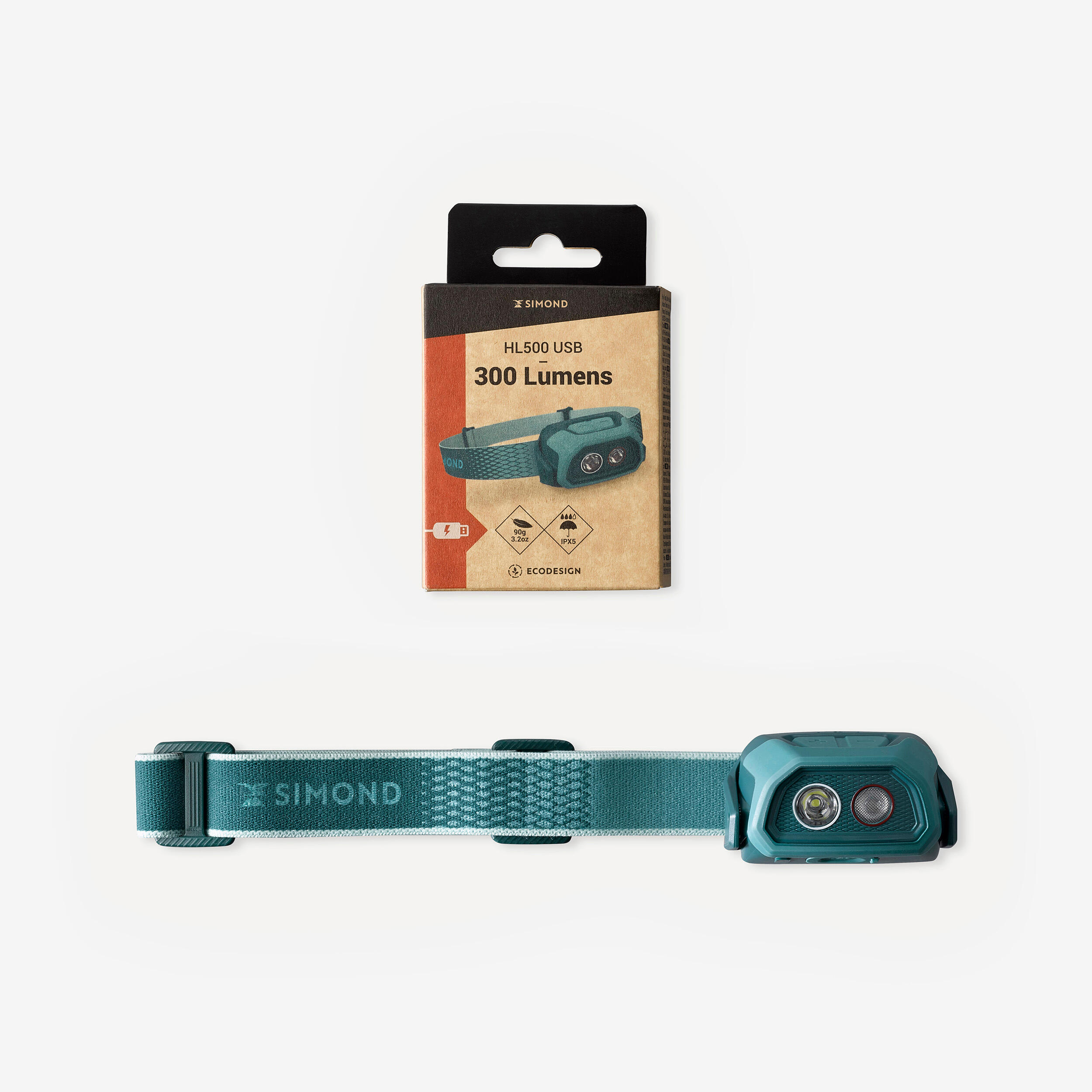 Rechargeable headlamp - 300 lumens - HL500 USB V3 - Turquoise