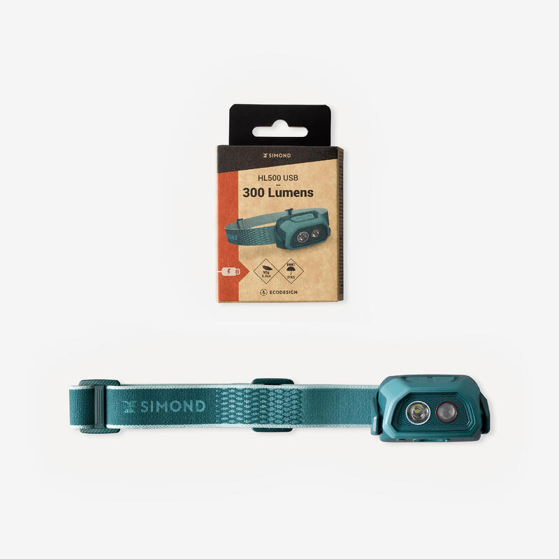 Lampe frontale rechargeable - 300 lumens - HL500 USB V3 - turquoise