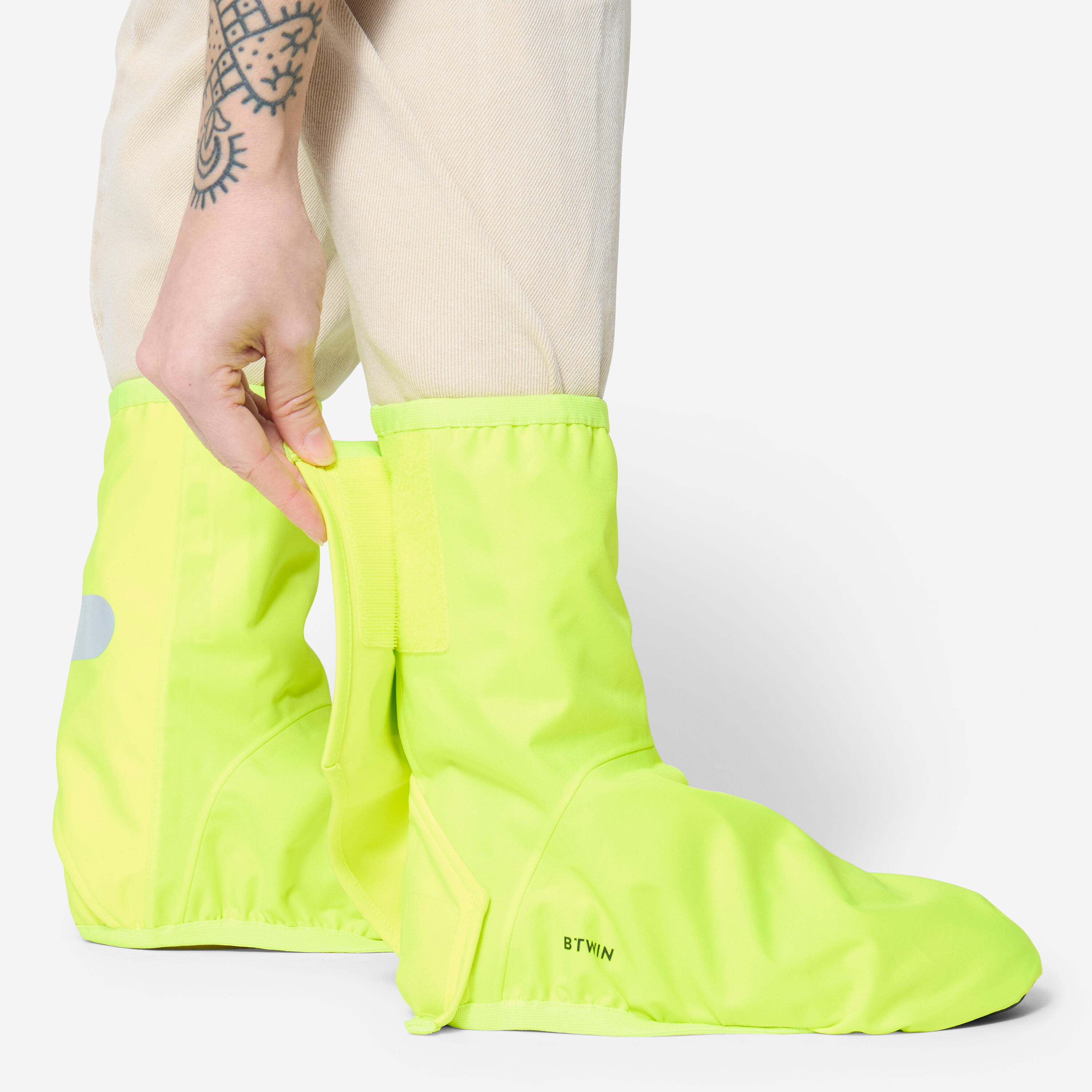 Cubrecalzado Ciclismo Urbano 920 Amarillo Fluorescente Impermeable 4/4