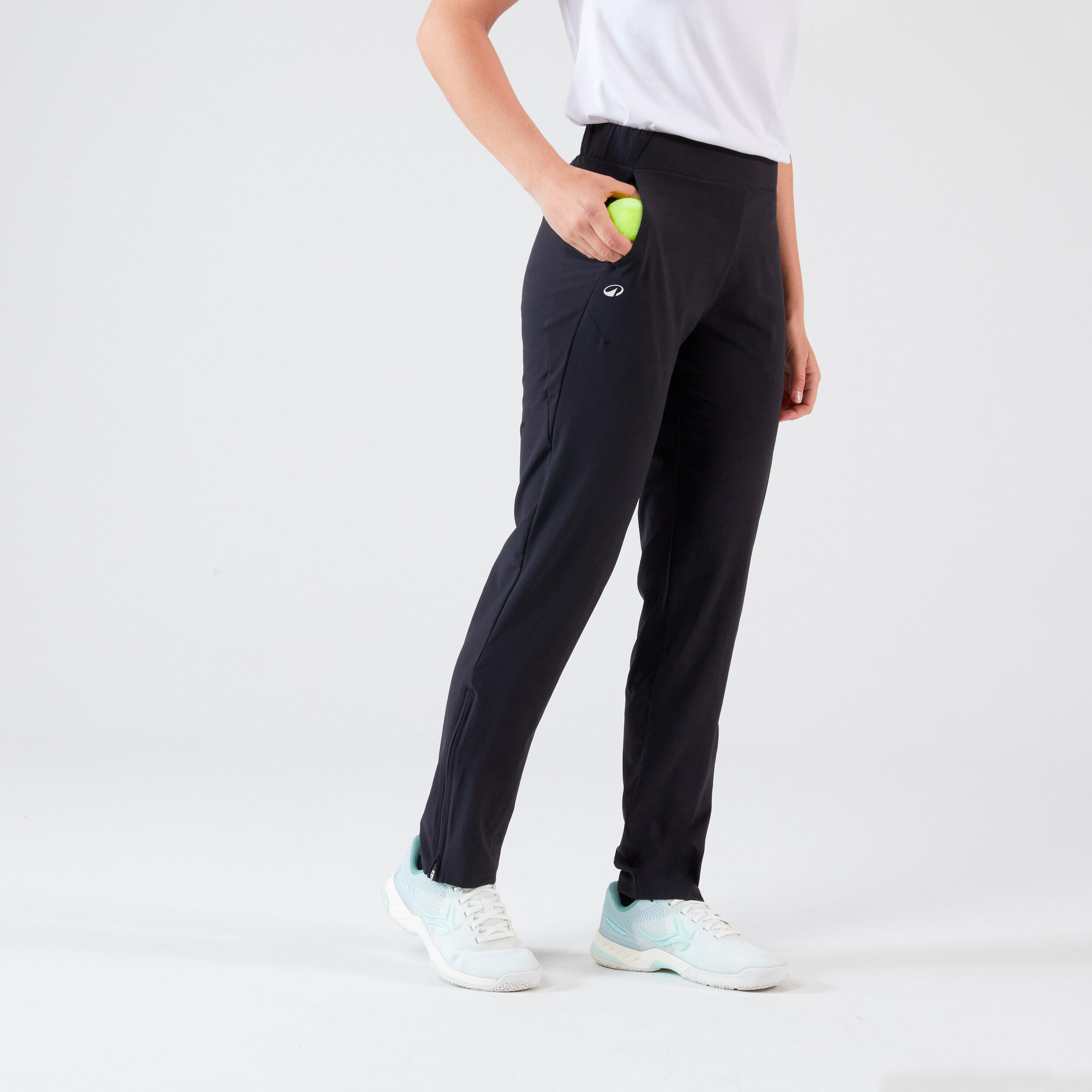 Lange sportbroek voor heren, lange katoenen sportbroek met elastische tailleband, trekkoord en zakken, Zwart, M