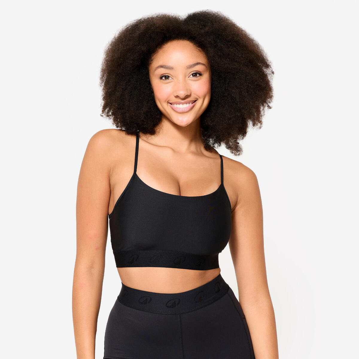 Brassière bretelles fines croisées maintien léger Femme, Noir