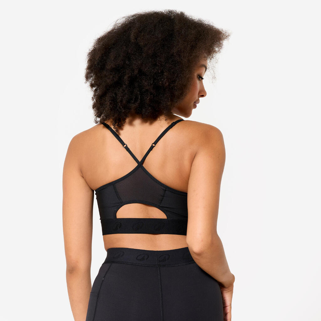 Women's Light Support Thin Crossover Strap Sports Bra - Black