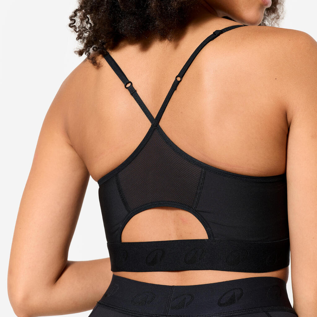 Women's Light Support Thin Crossover Strap Sports Bra - Black