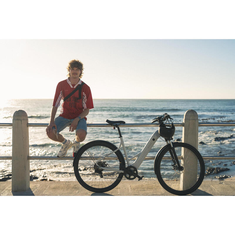 Bicicleta de Trekking Elétrica Quadro Baixo E-ACTV 100 Cinzento-pérola