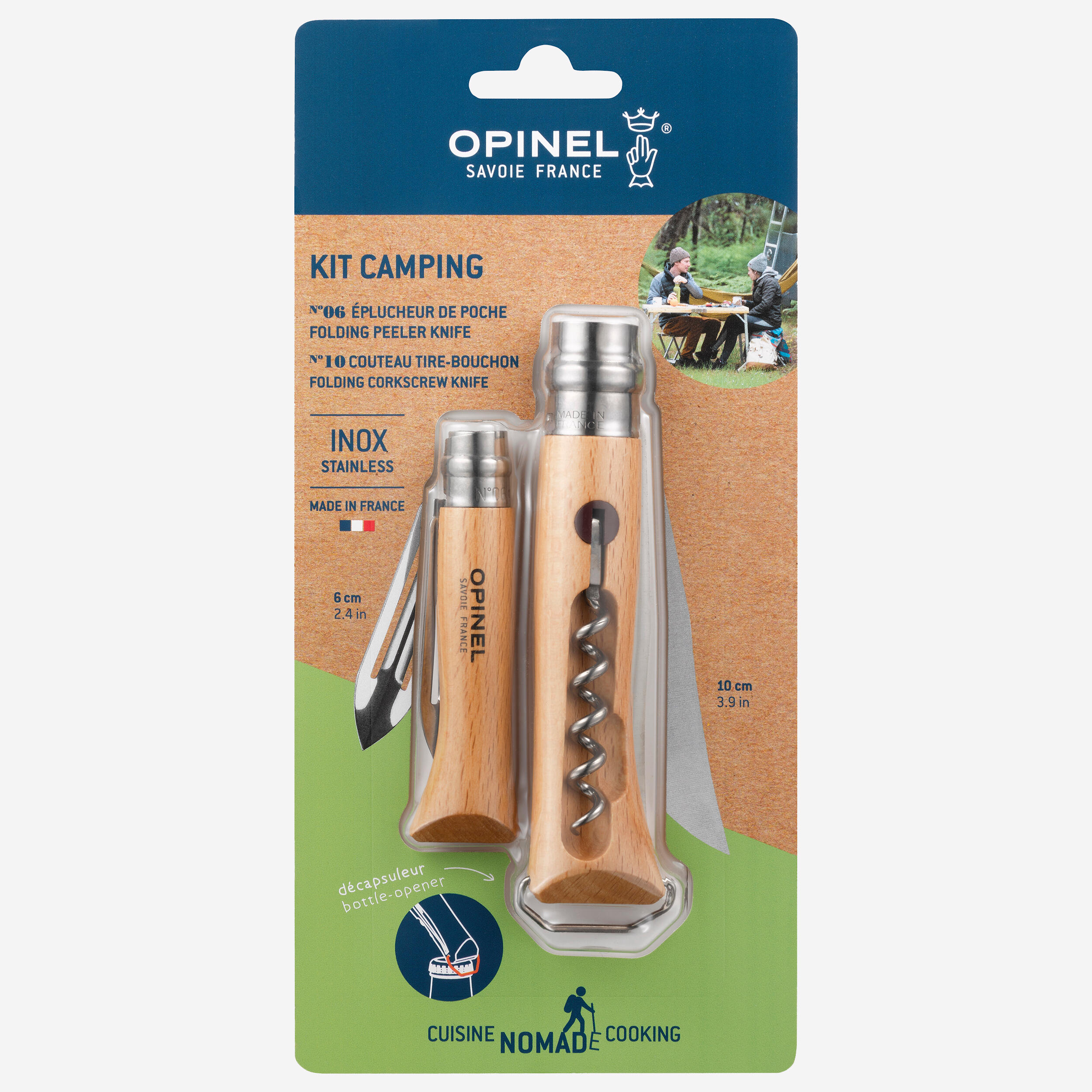 OPINEL Camping-Set mit Messer Nr.10. Schäler und Korkenzieher | 03123840031502 OPINEL Camping-Set mit Messer Nr.10. Schäler und Korkenzieher | 03123840031502