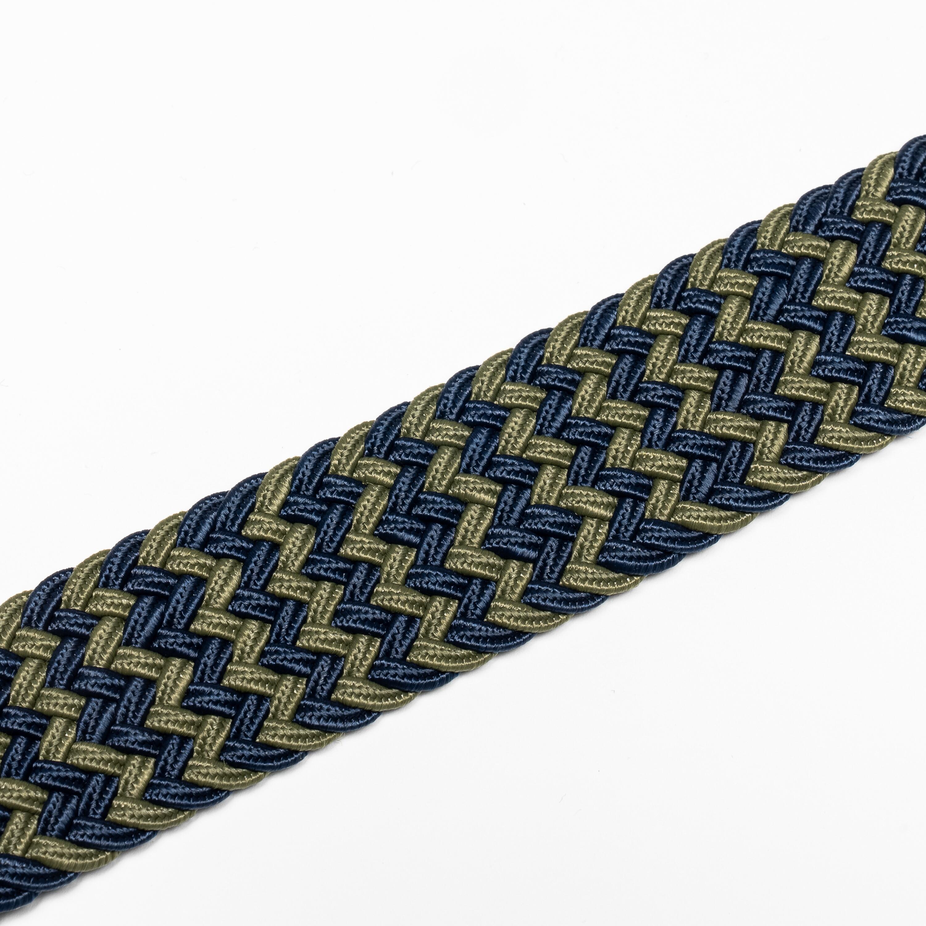Elastic & Stretchy Braided Golf Belt, Navy Blue and Green - INESIS