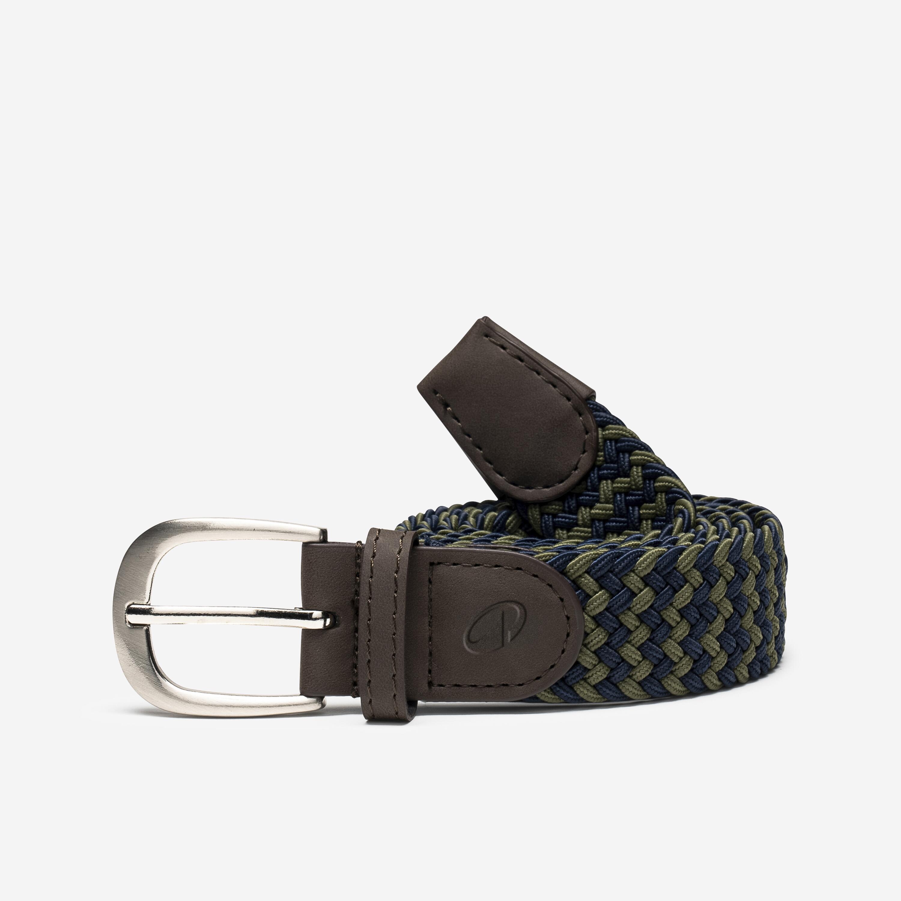 Elastic & Stretchy Braided Golf Belt, Navy Blue and Green - INESIS