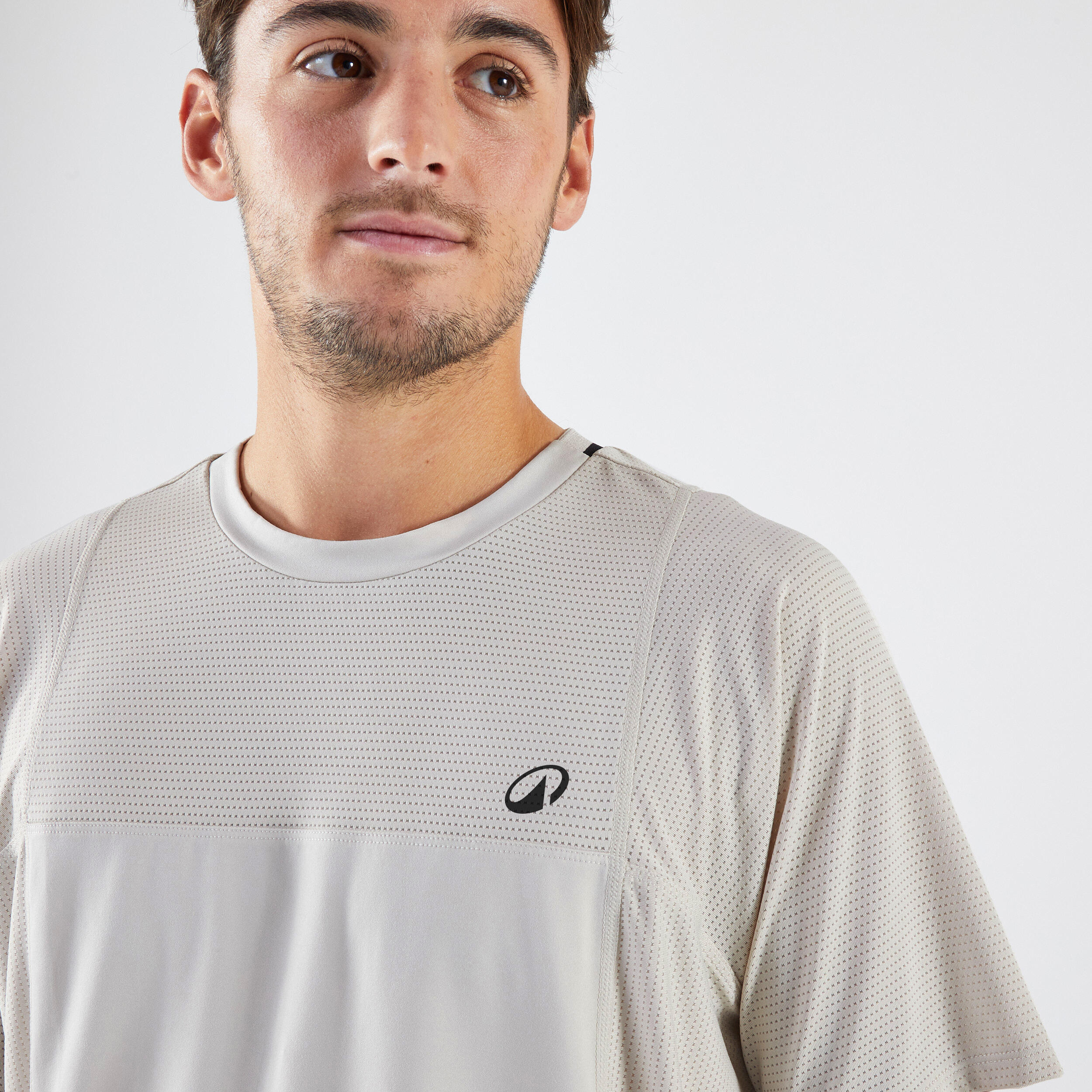 Playera de tenis de manga corta beige para hombre Artengo Dry Gaël Monfils 4/19