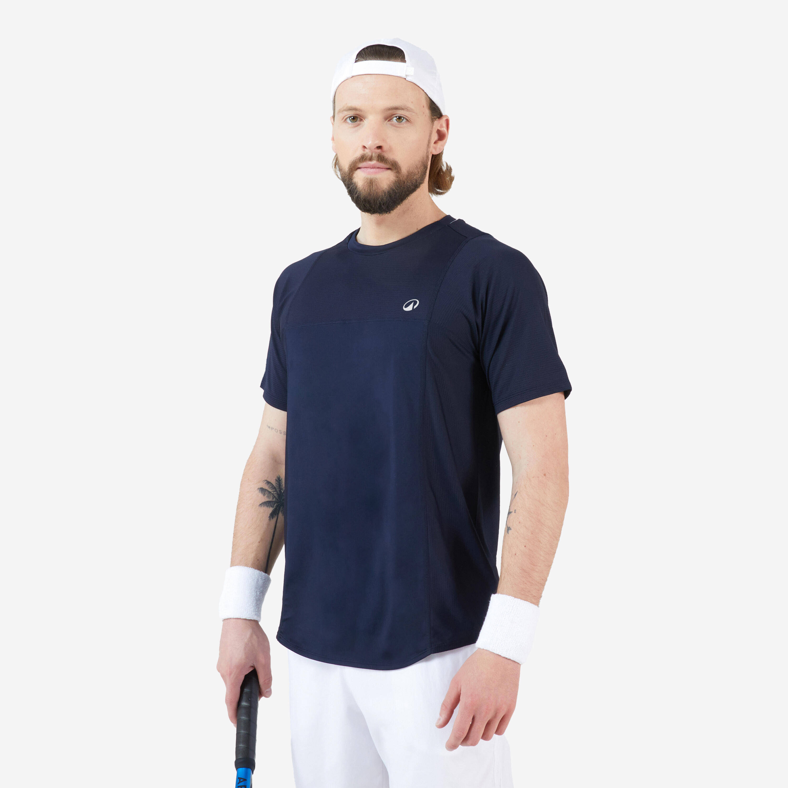 Men's Tennis T-Shirt Short Sleeved Quick Dry Navy White -  1