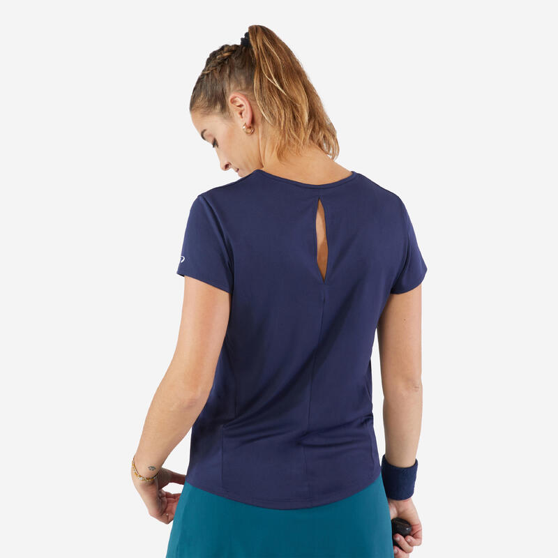 Tennisshirt voor dames Dry Essential 100 ronde hals marineblauw