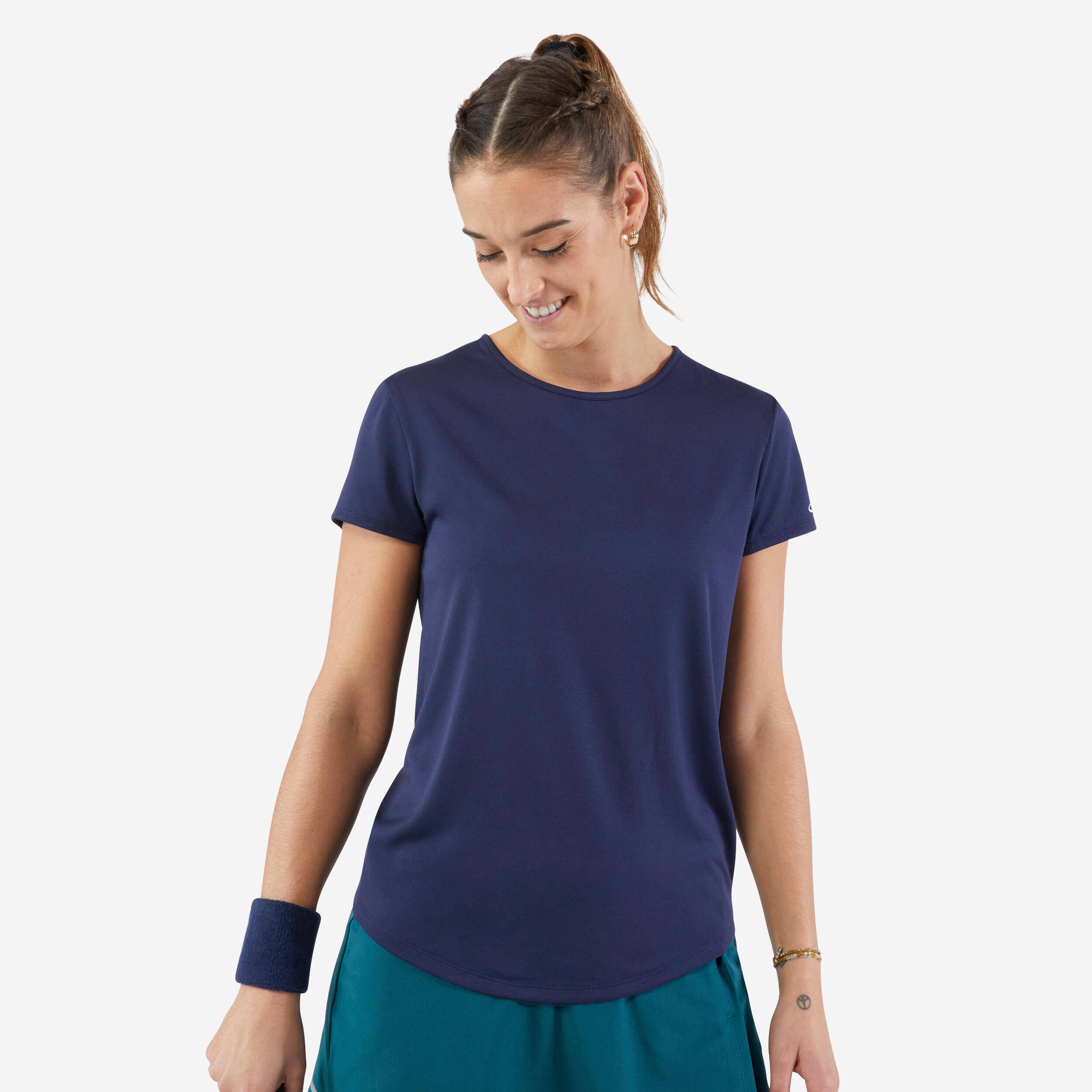Women's Tennis Quick-Dry Crew Neck T-Shirt Essential 100 - Navy -  1