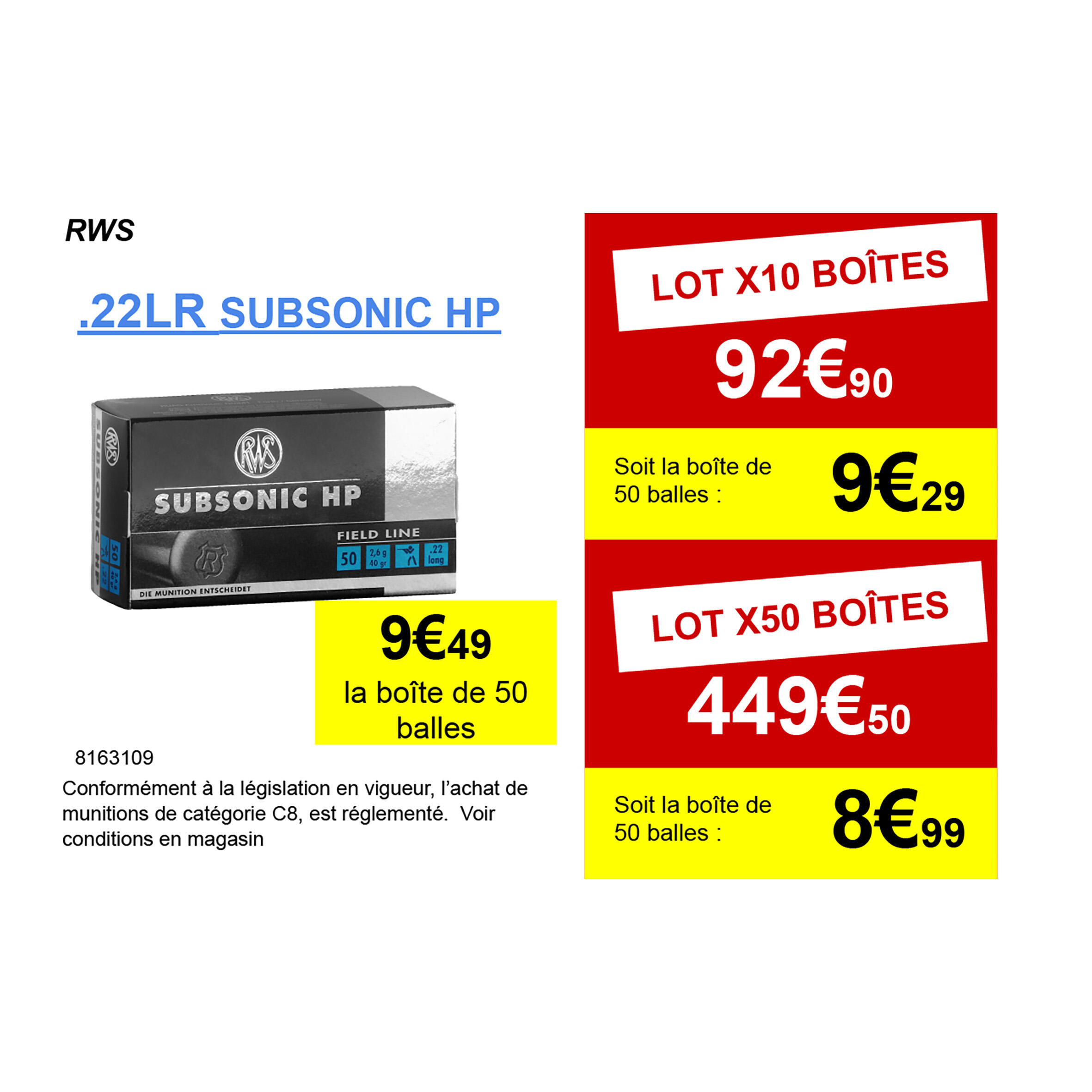 Balle 22 Long Rifle Subsonic HP RWS 2/3