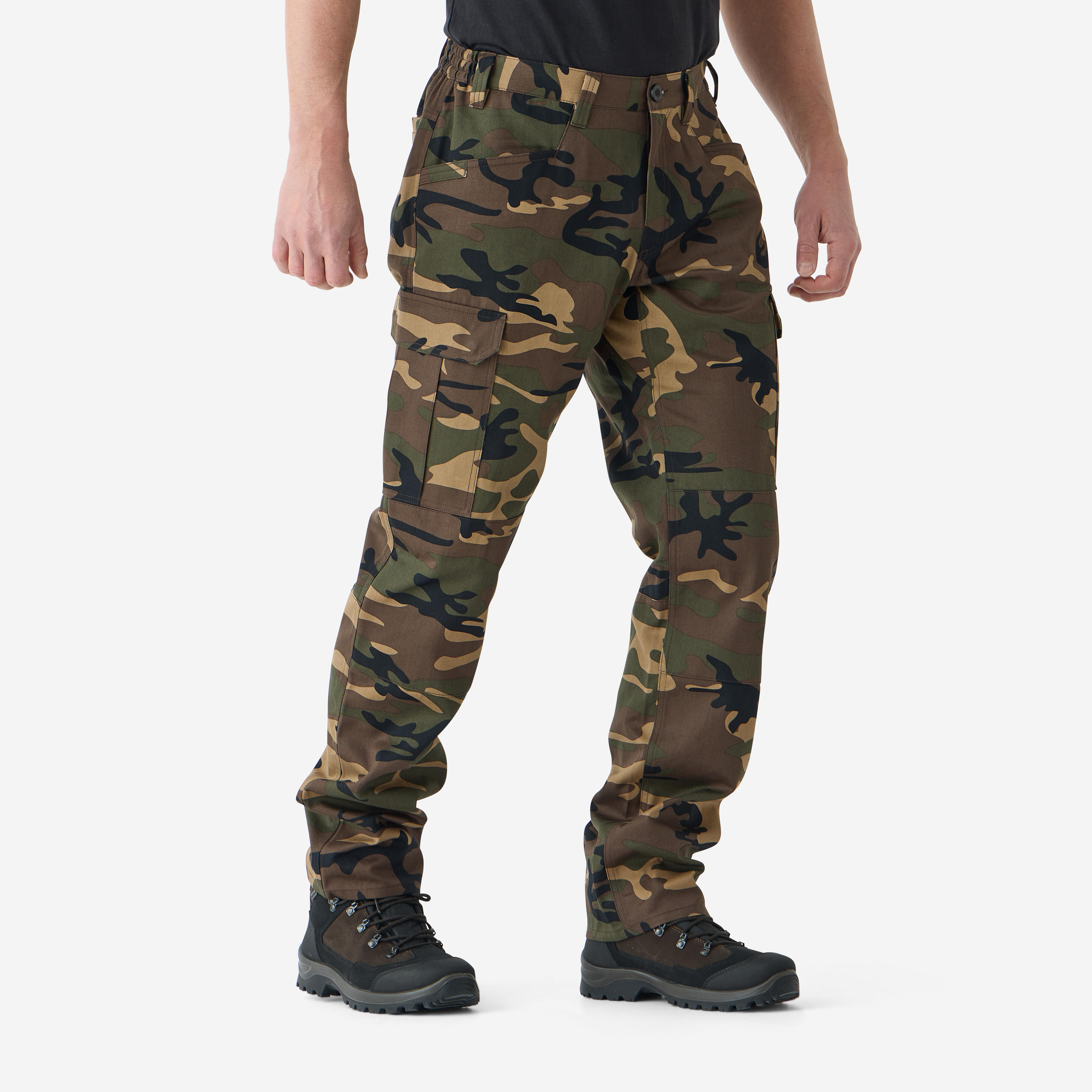 Durable cargo trousers, Steppe 500 green camouflage - Decathlon