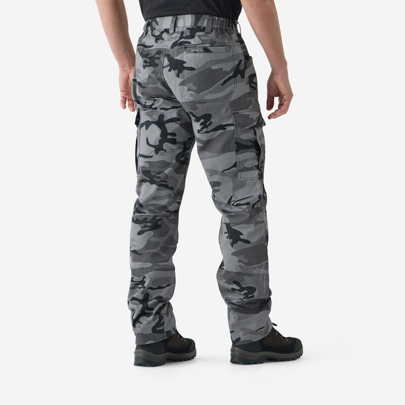 Pantalon cargo rezistent Stepă 500 bumbac 100% Camuflaj Negru