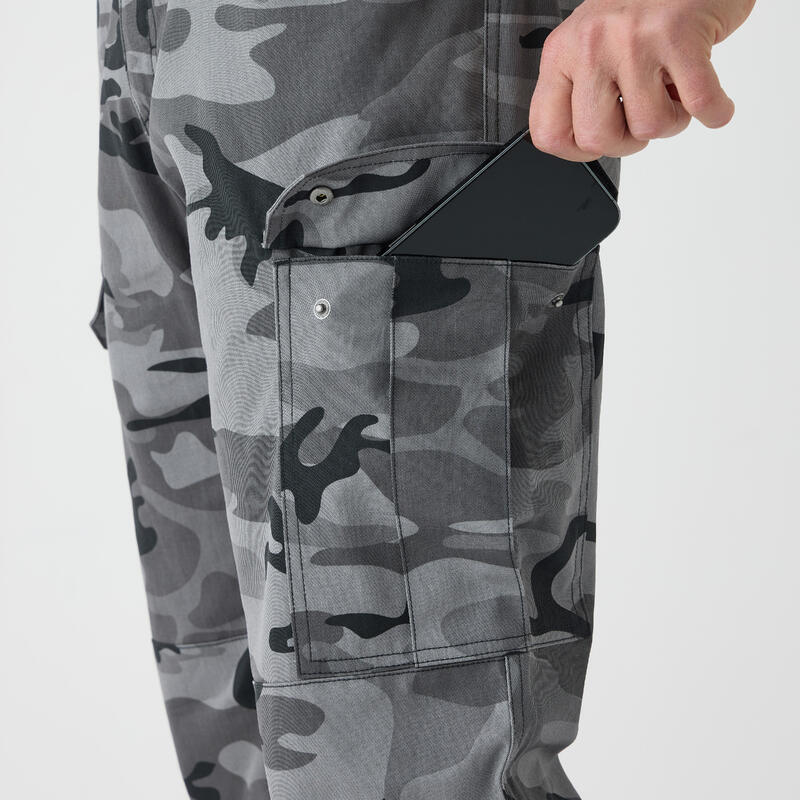Pantalon cargo rezistent Stepă 500 bumbac 100% Camuflaj Negru