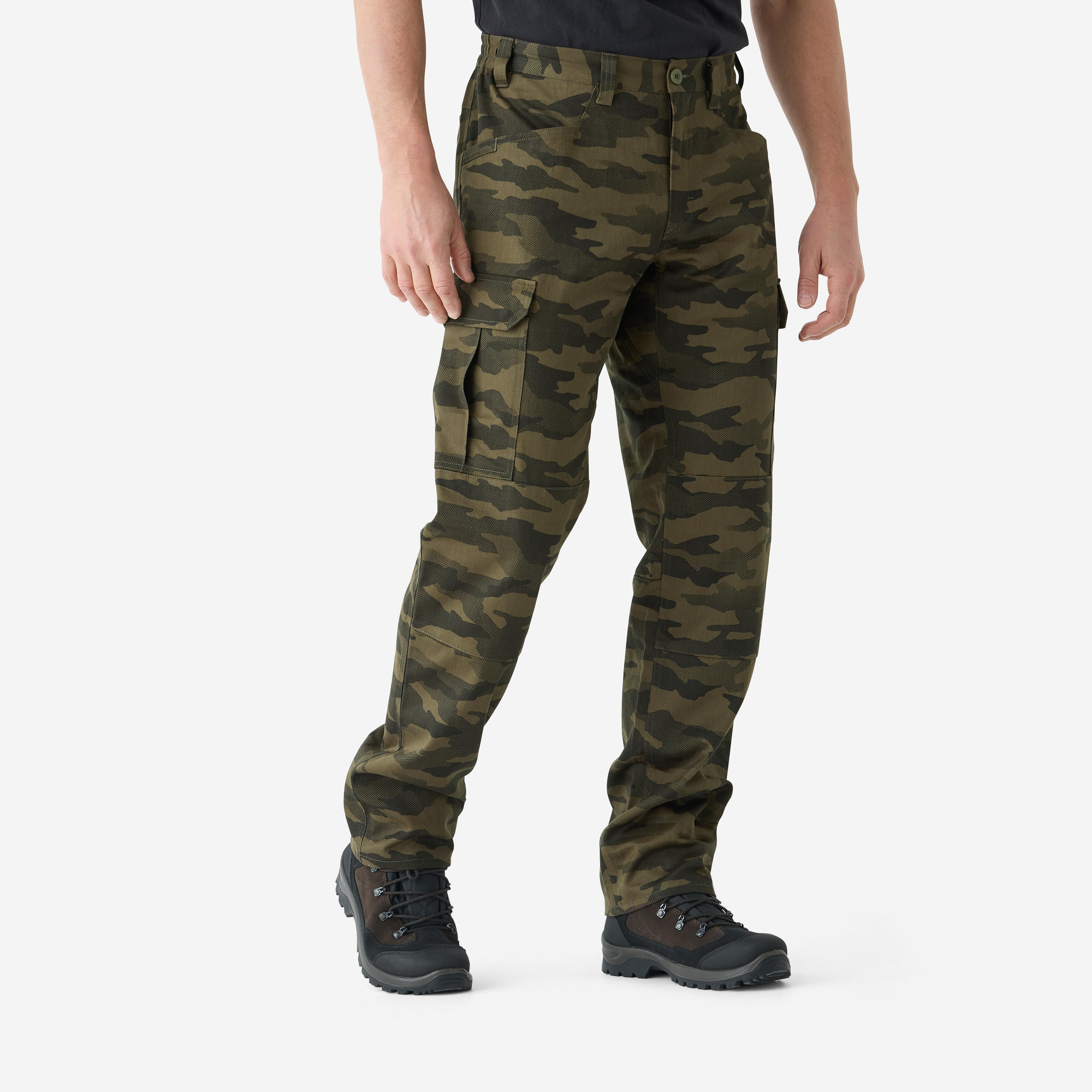 Durable cargo trousers, Steppe 500 green camouflage - Decathlon
