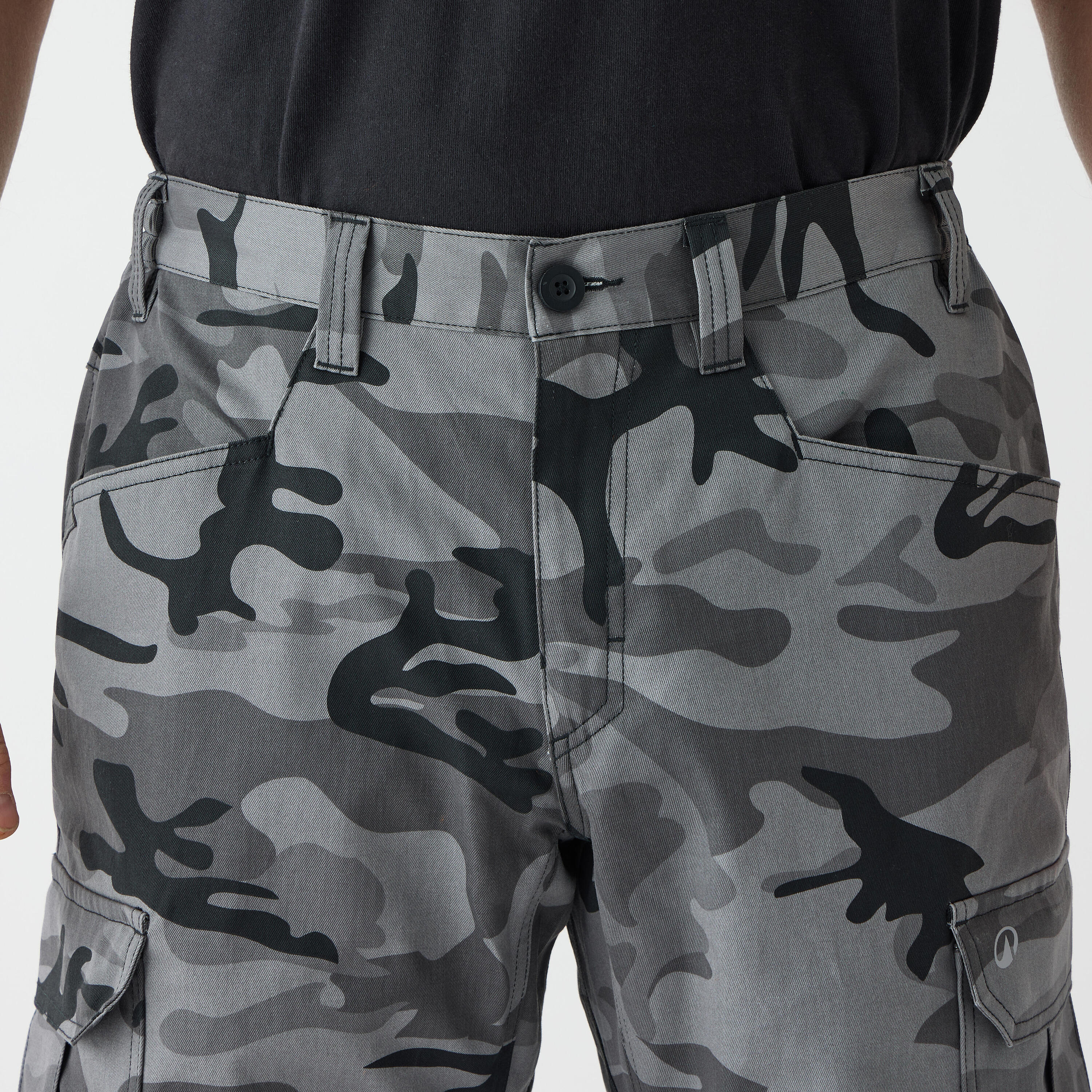 Pantalón Solognac Steppe 500 Adulto Negro Camuflaje Cargo Resistente 4/6