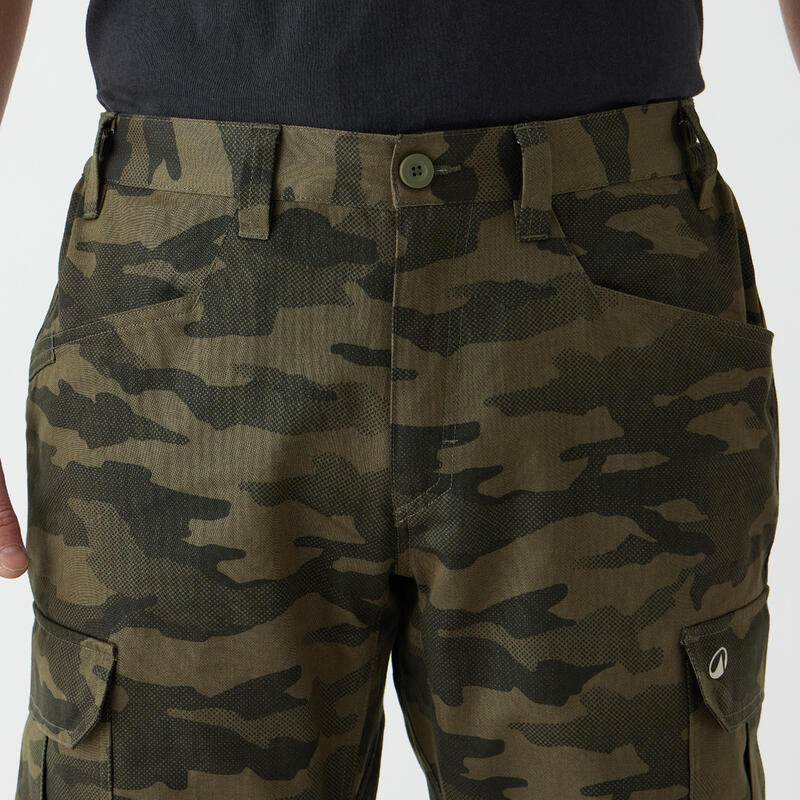 Pantalon cargo rezistent Stepă 500 bumbac 100% Camuflaj Maro