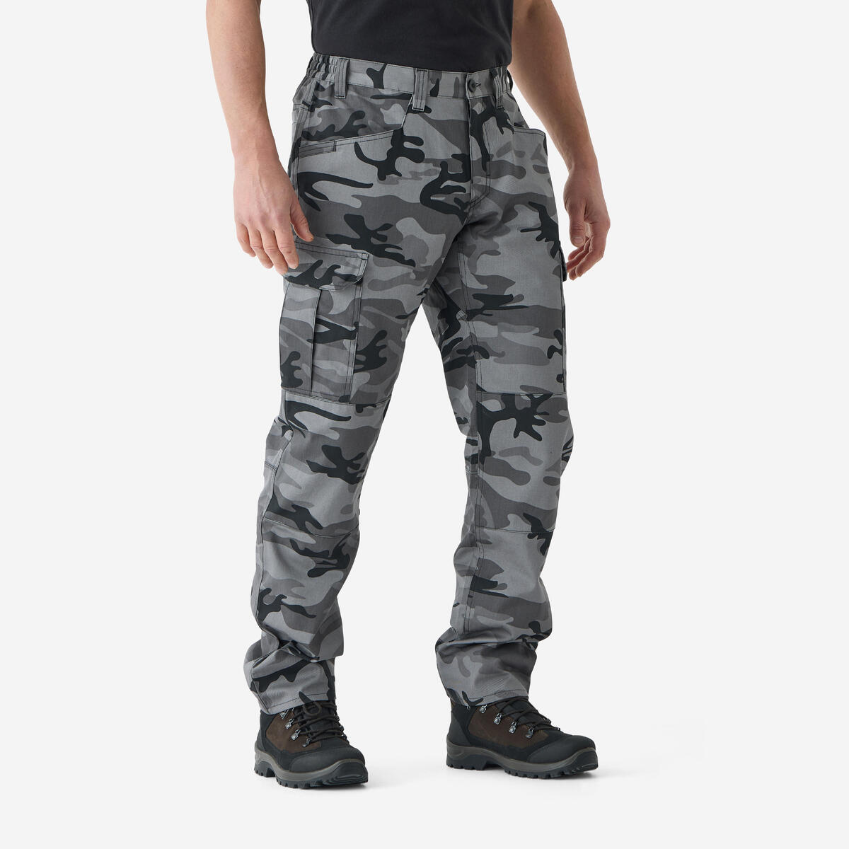 Pantalon cargo résistant, Steppe 500 camouflage noir