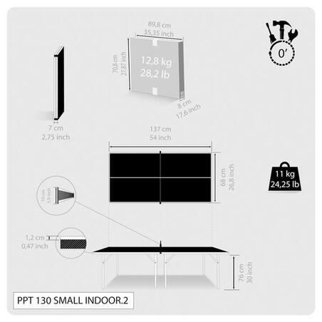 Стіл PPT 130 для настільного тенісу в приміщенні малий розмір чорний