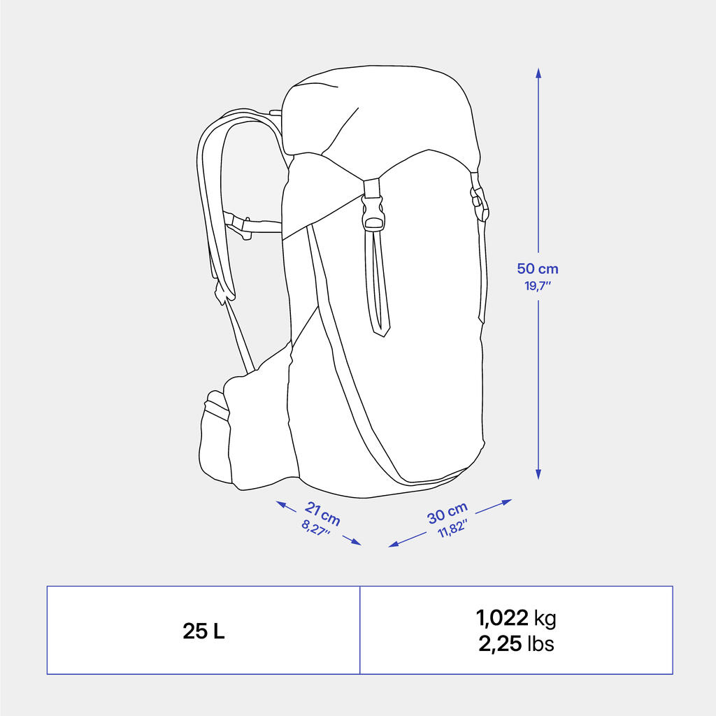 25 L comfortable and light mountain hiking backpack MH900 - Grey