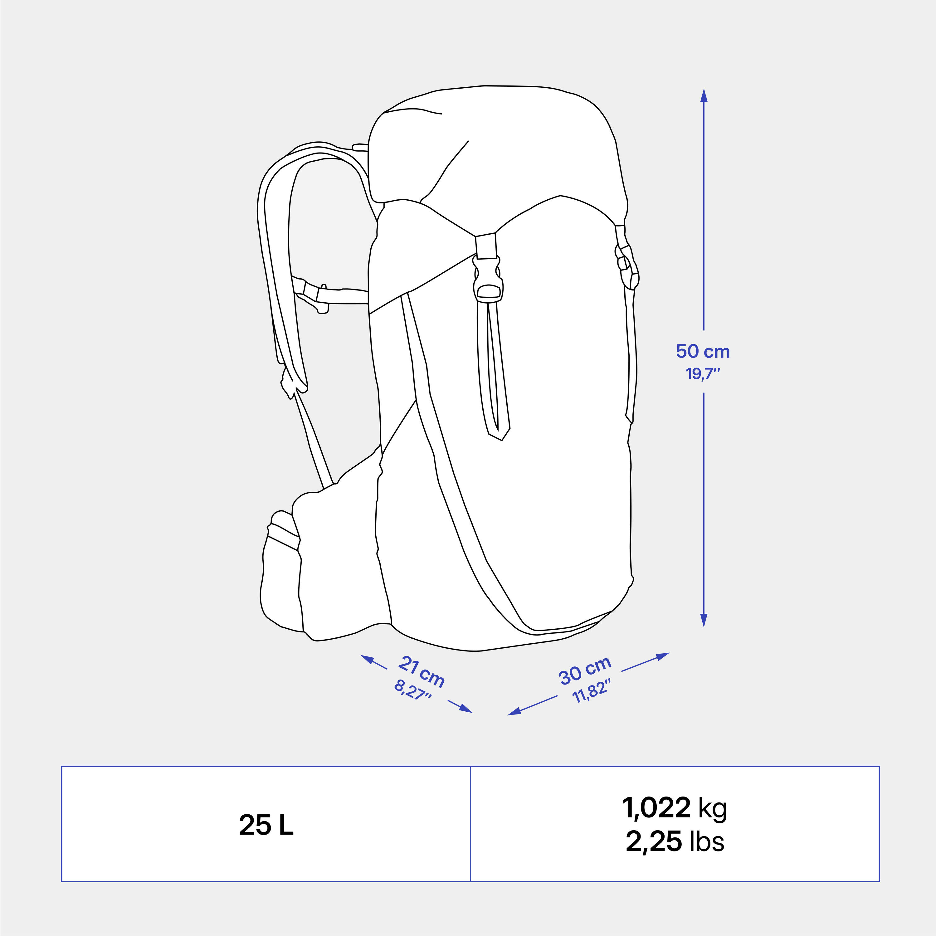 25 L comfortable and light mountain hiking backpack MH900 - Grey 4/21