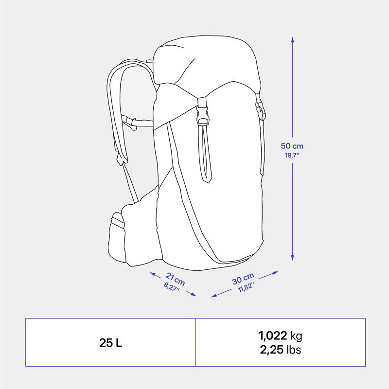 Sac à dos de randonnée montagne confortable et léger 25L, MH900 gris