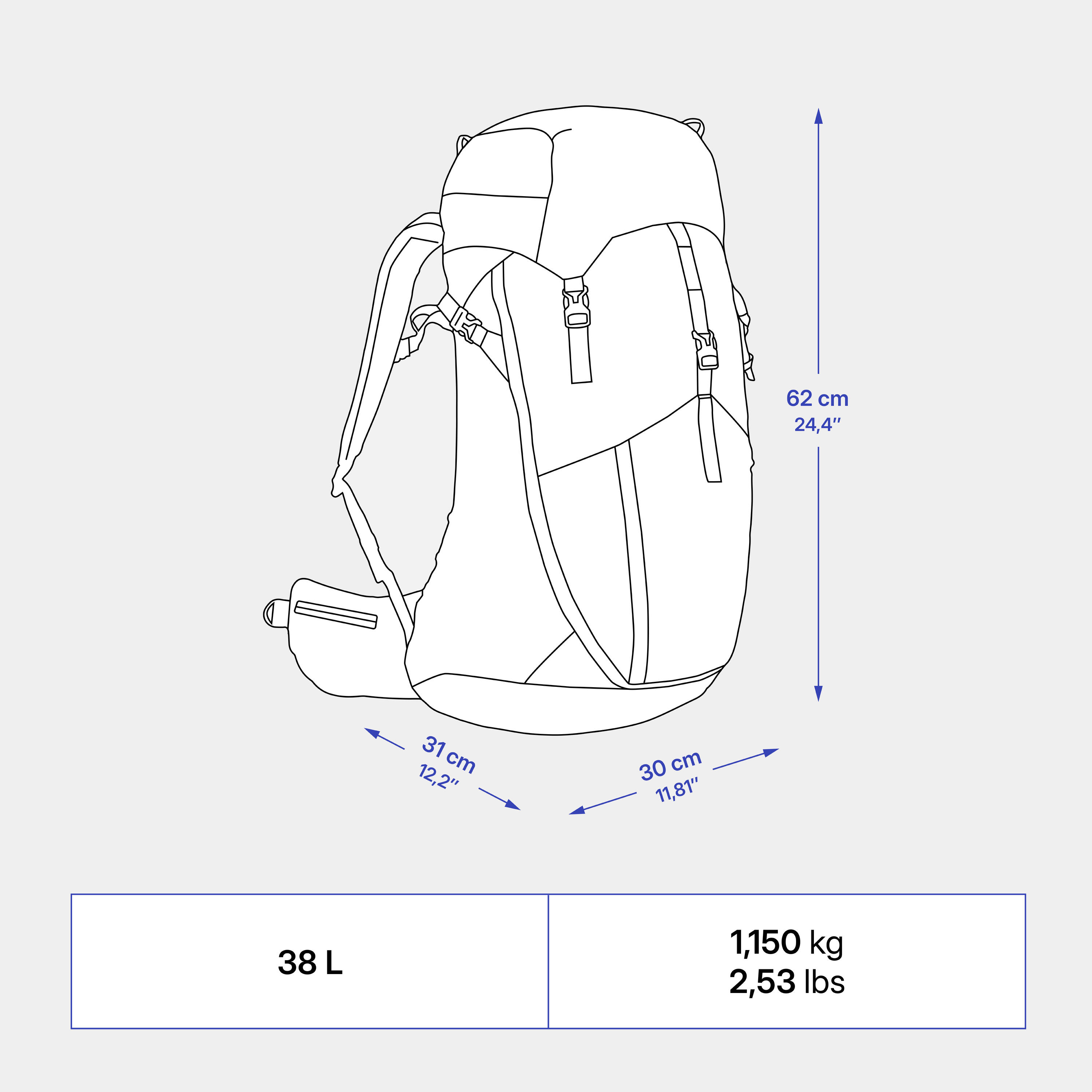 Wandelrugzak 38 liter MH500 bruin 4/18