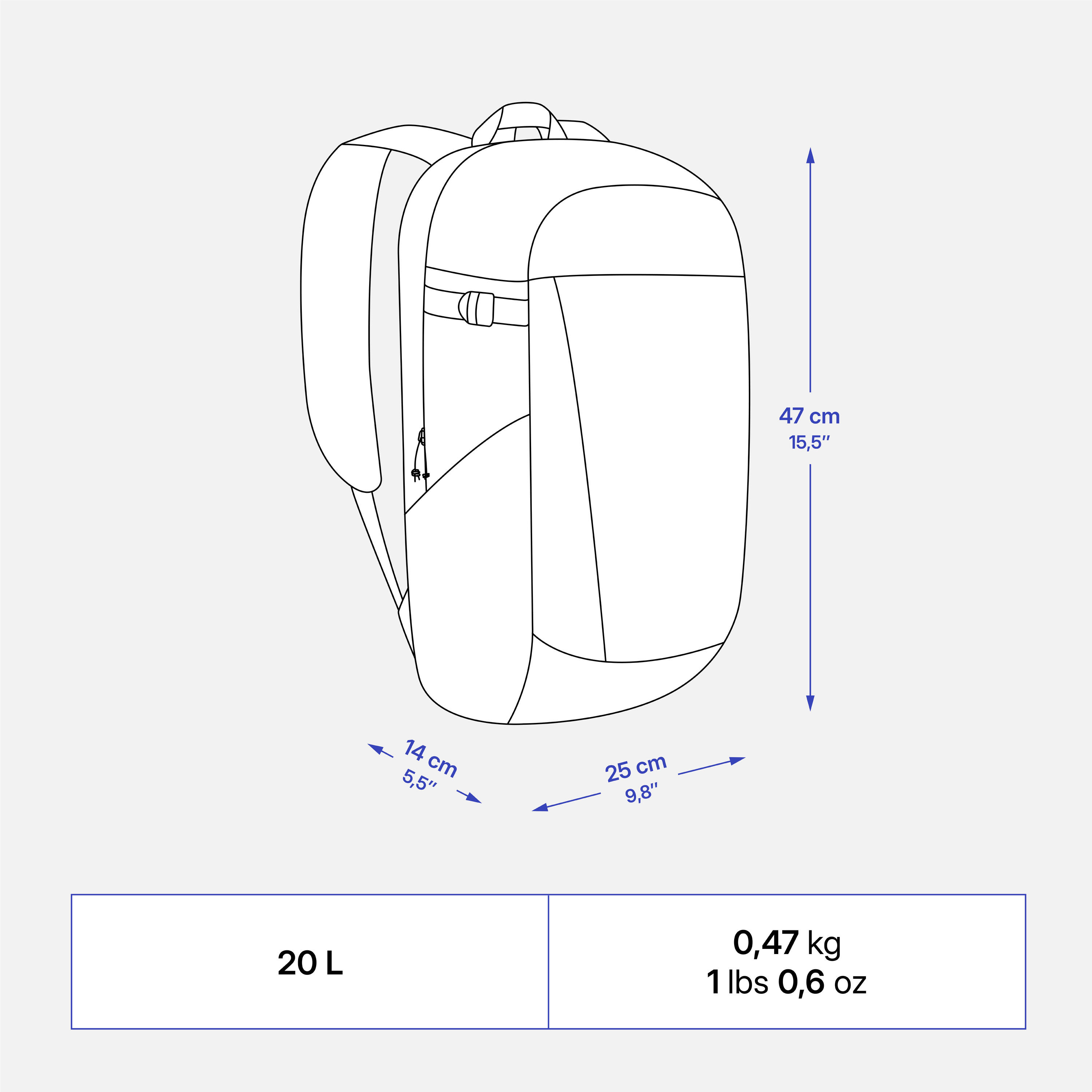 Mochila de montaña y senderismo 20L Quechua NH100. Equipaje de mano 4/8