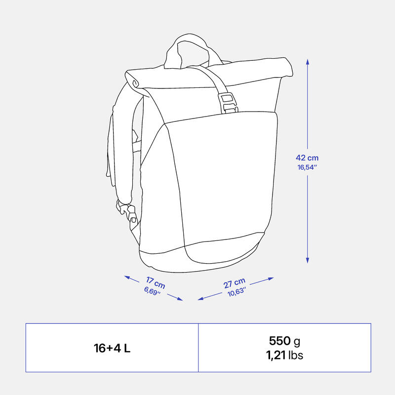 Sac à dos de randonnée 16L+4, NH500 Escape Rolltop bleu