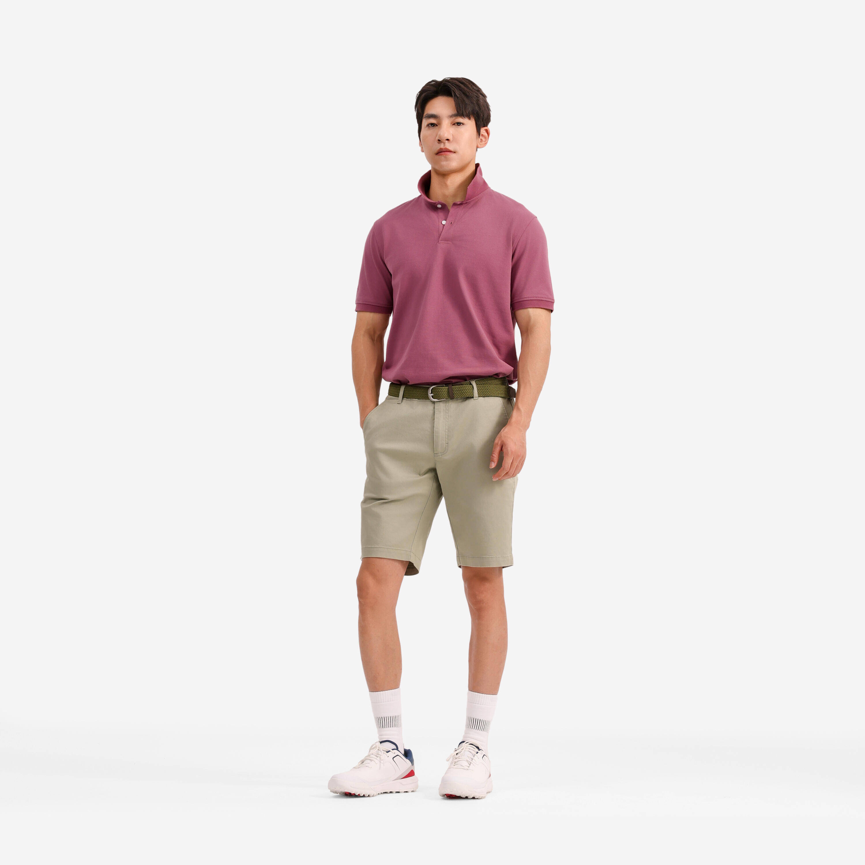 Men’s golf cotton and polyester short-sleeved polo shirt - MW500 dark pink -  5