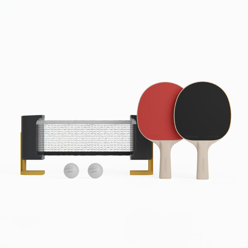 Set filet de ping pong rollnet petites surfaces + 2 raquettes PPR100 + 2 balles