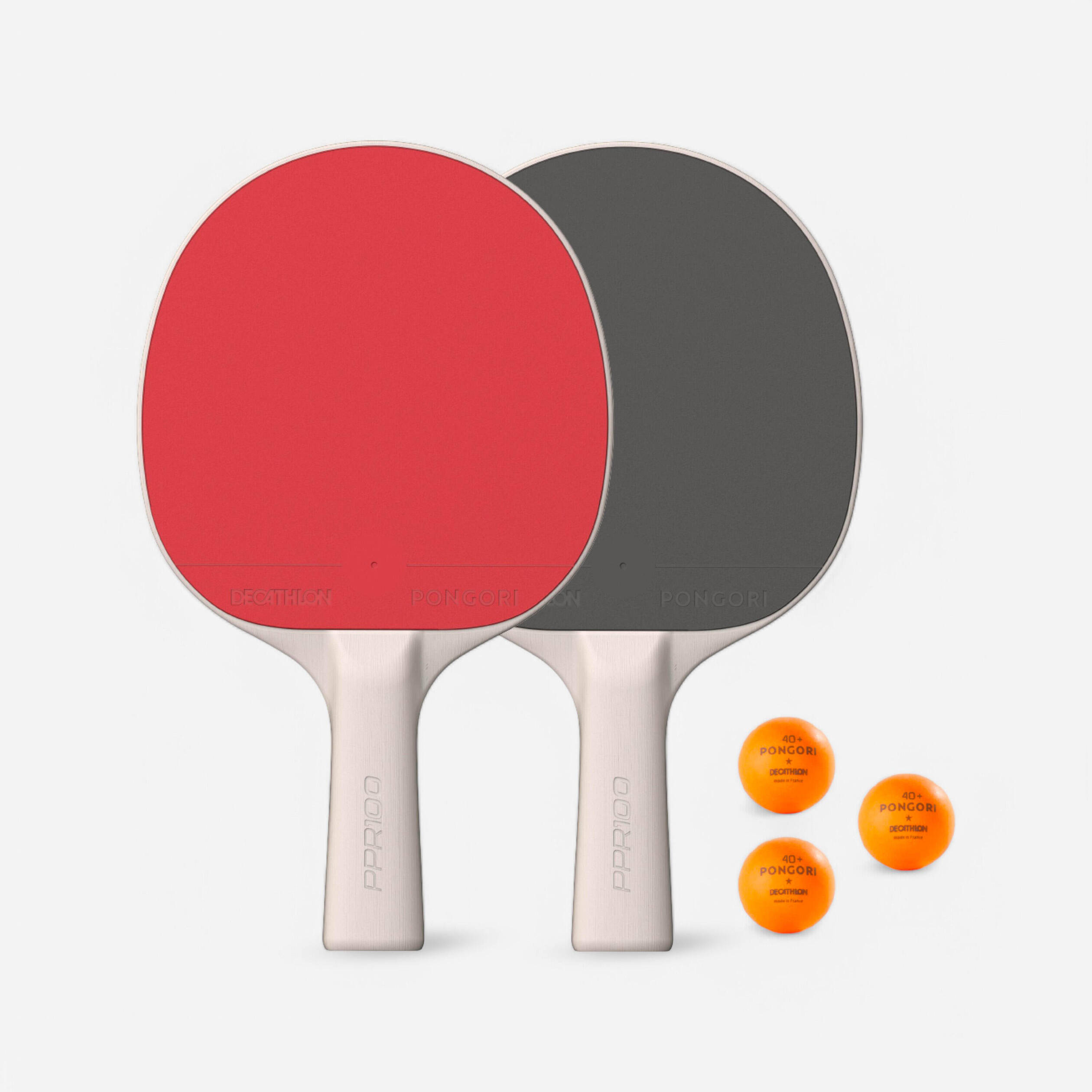 Set of 2 Durable Bats + 3 Table Tennis Balls - Set PPR 100