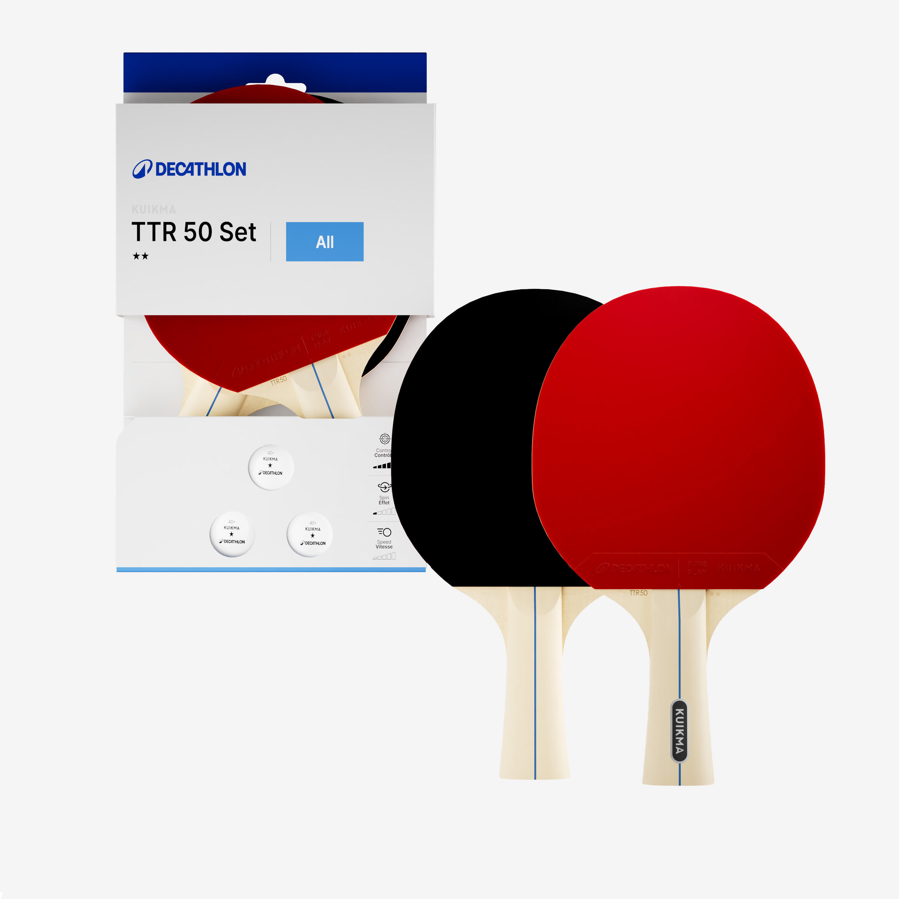 Set of 2 paddles TTR 50 Versatile 2* Leisure + Balls - KUIKMA