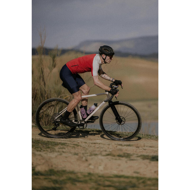 Maillot vélo route manches courtes été ajusté homme - EDR 2 rouge / beige