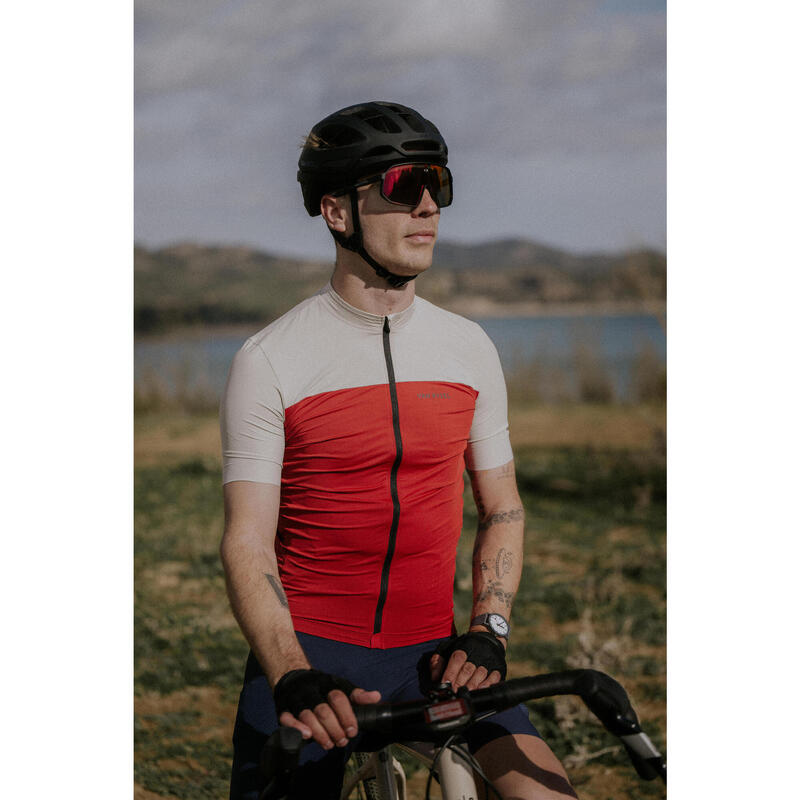 Maillot vélo route manches courtes été ajusté homme - EDR 2 rouge / beige
