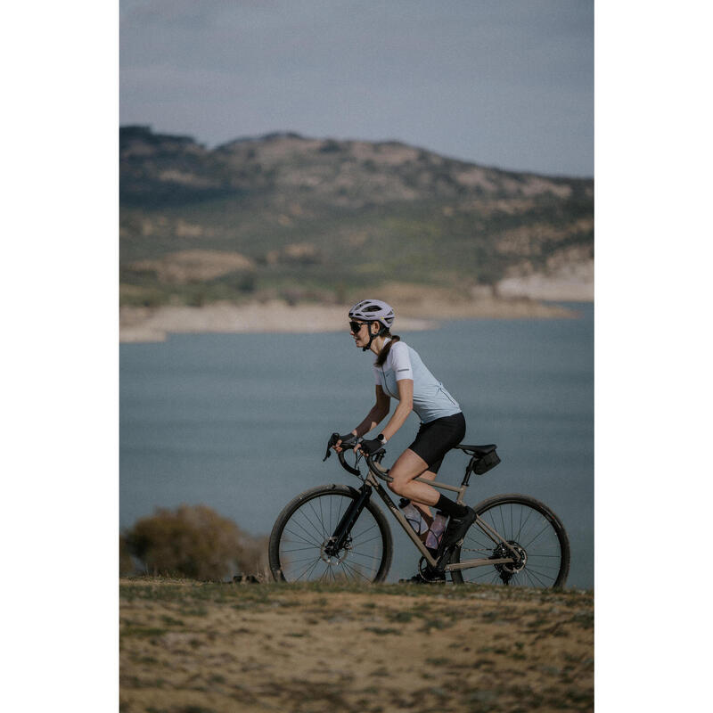 Maillot vélo route manches courtes été ajusté femme - EDR 2 bleu