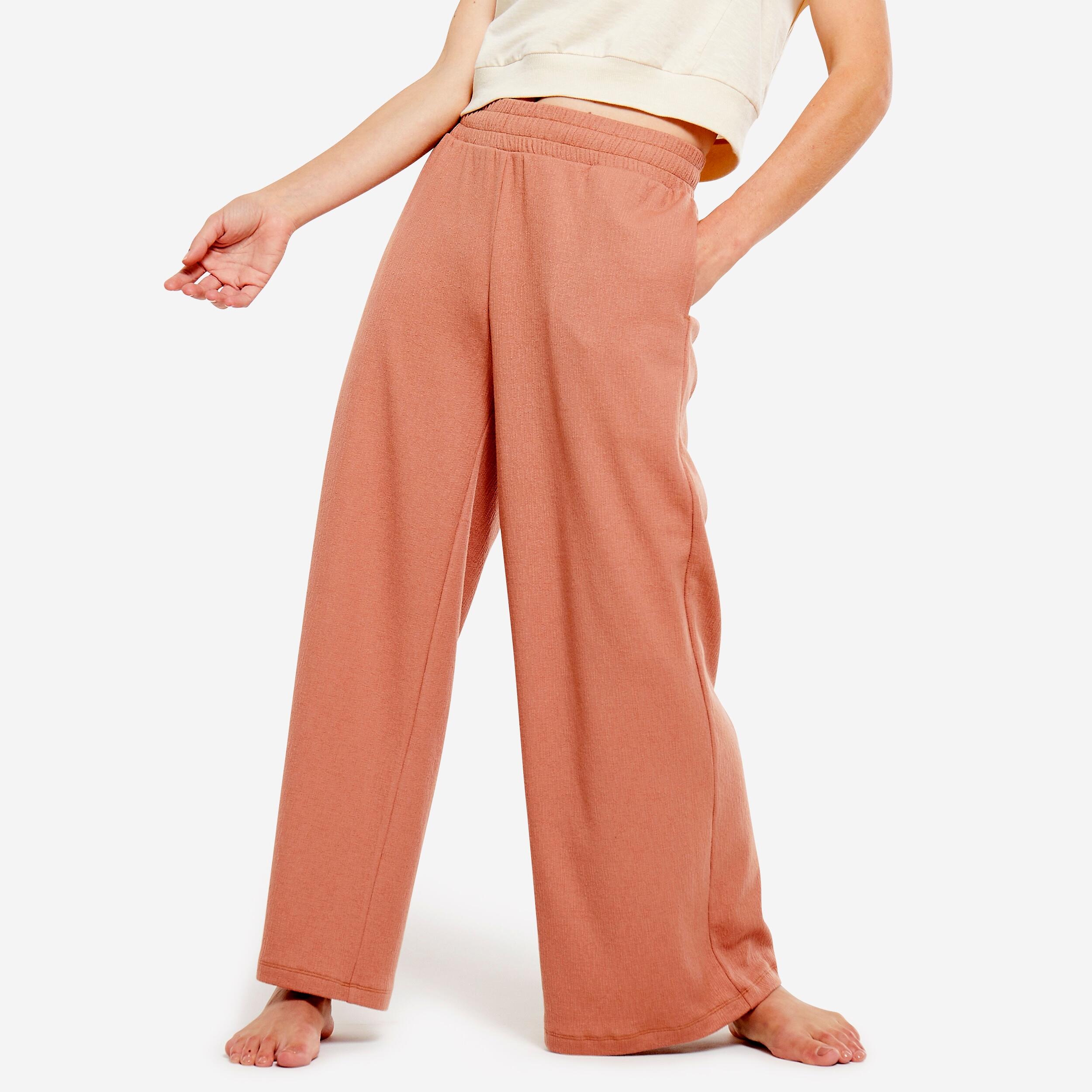 KIMJALY Pantaloni tuta donna yoga cropped fluidi marroni