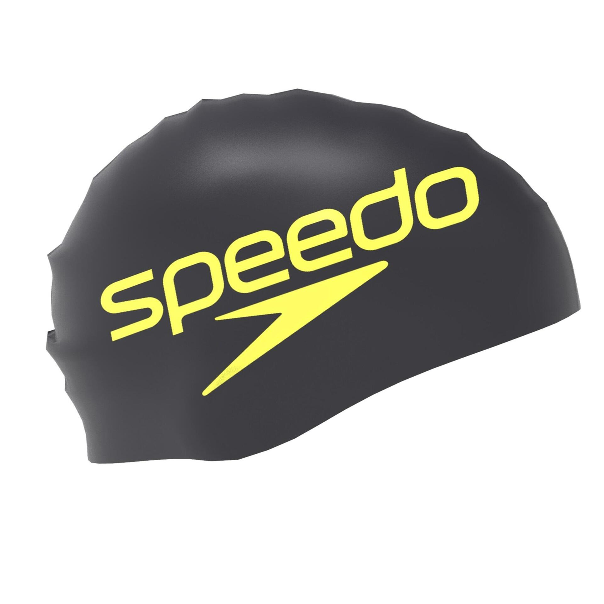 SPEEDO PRINTED SILICONE CAP BLACK STACKED LOGO