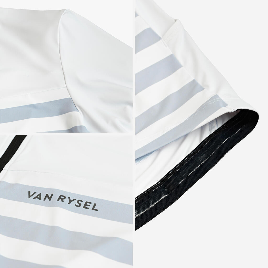 Maillot vélo route manches courtes été ajusté homme - EDR 2 blanc marinière