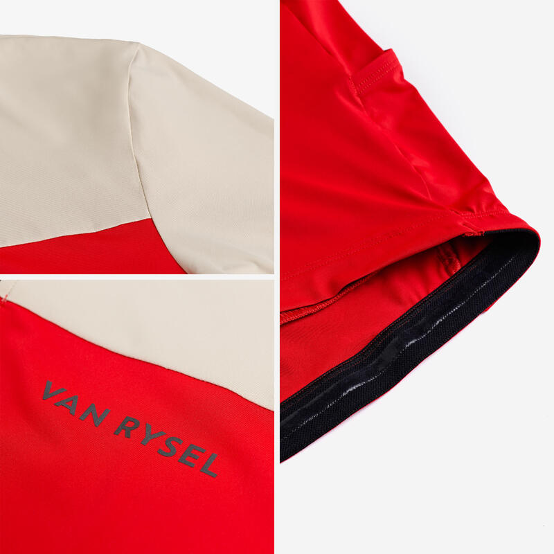 Maillot vélo route manches courtes été ajusté homme - EDR 2 rouge / beige
