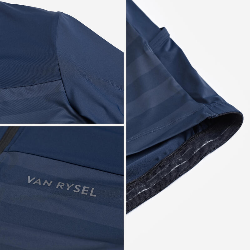 Maillot vélo route manches courtes été ajusté homme - EDR 2 bleu marinière