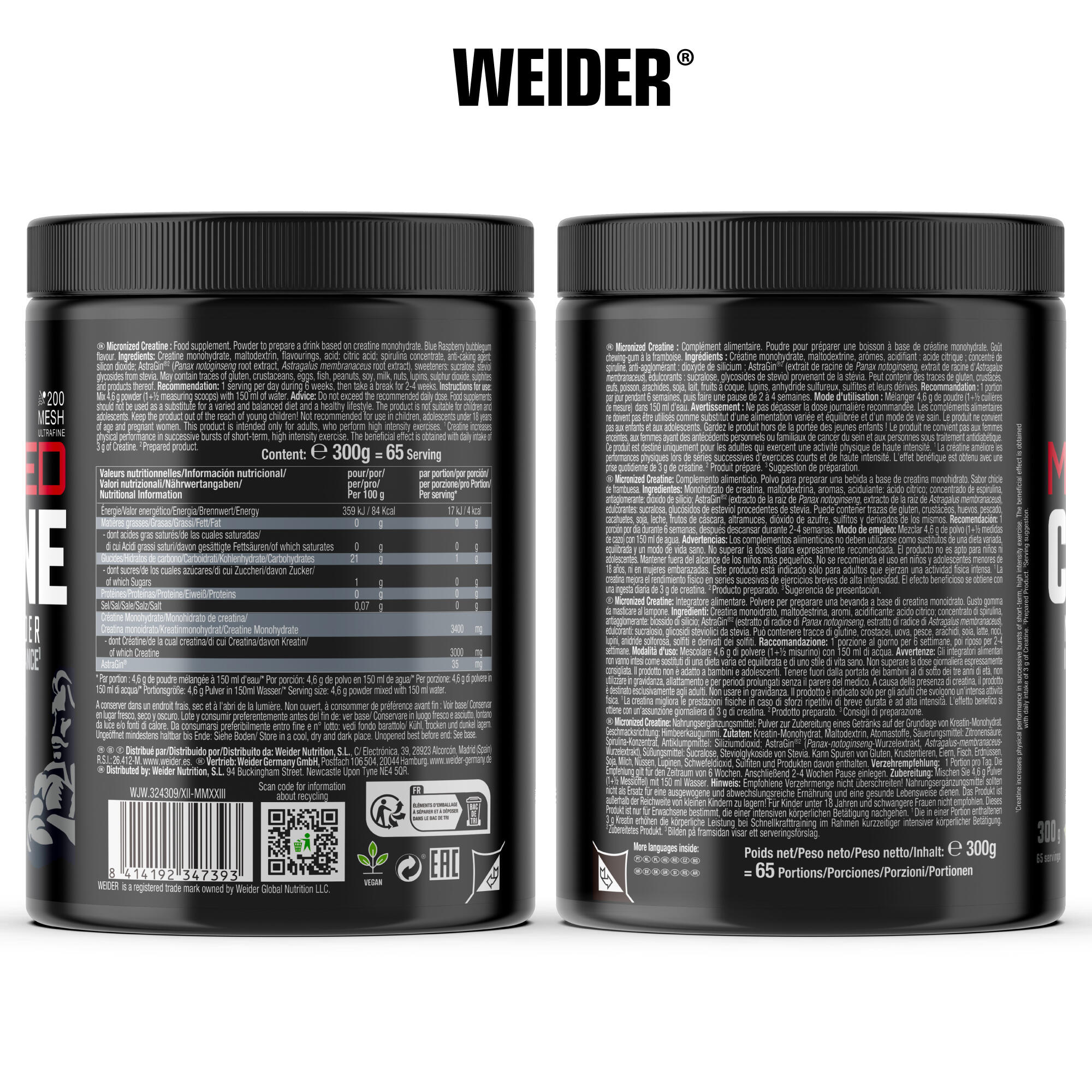Creatina monoidrato micronizzata gusto lampone 300g 2/3