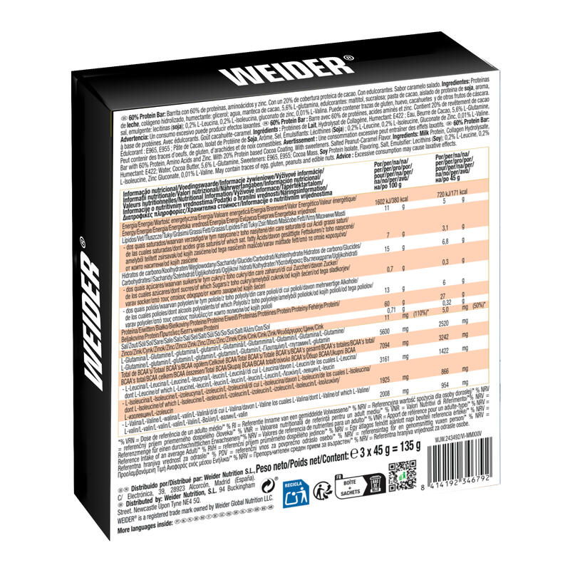 Pack x 3 Barres de protéine 60% caramel beurre de cacahuète