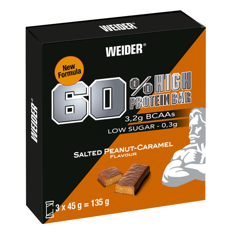 Eiwitrepen 60% Protein pinda karamel 3 stuks