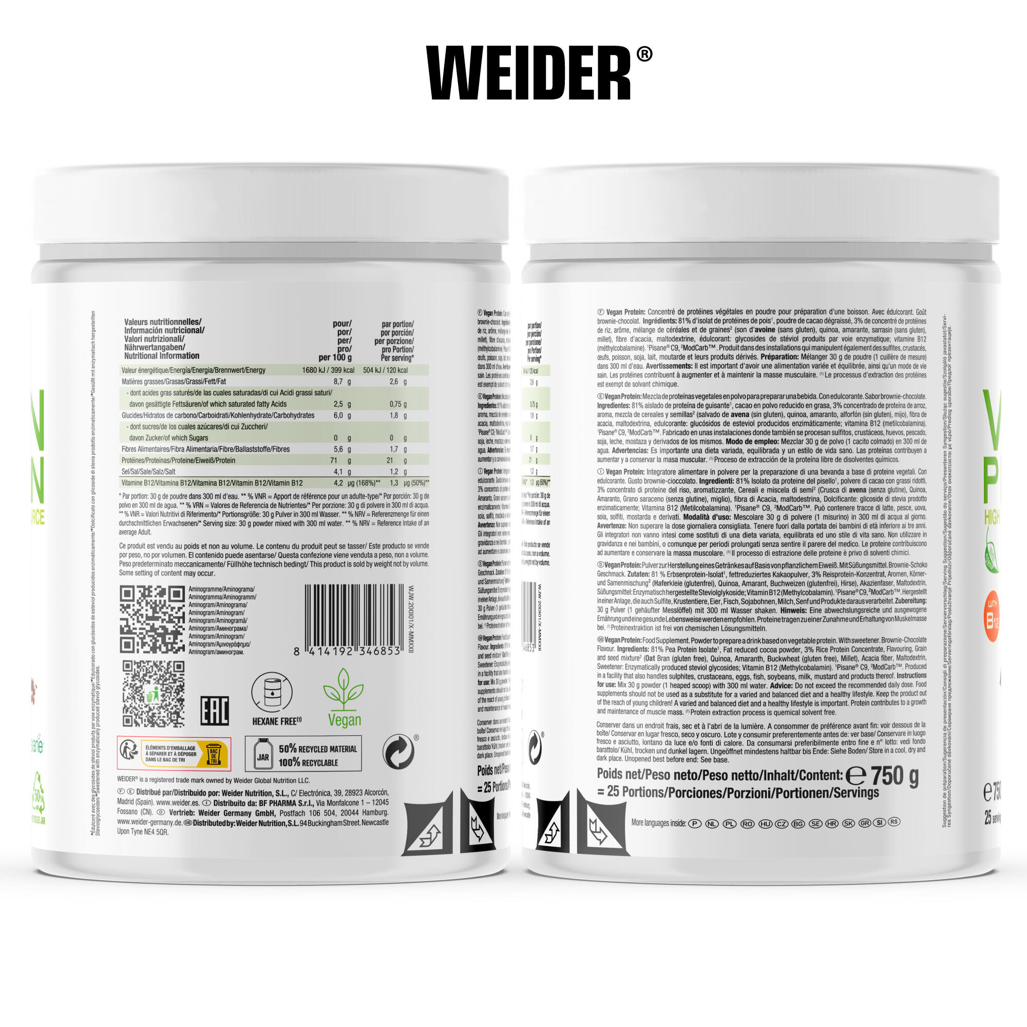 Proteine vegetali VEGAN cioccolato 750g 2/3