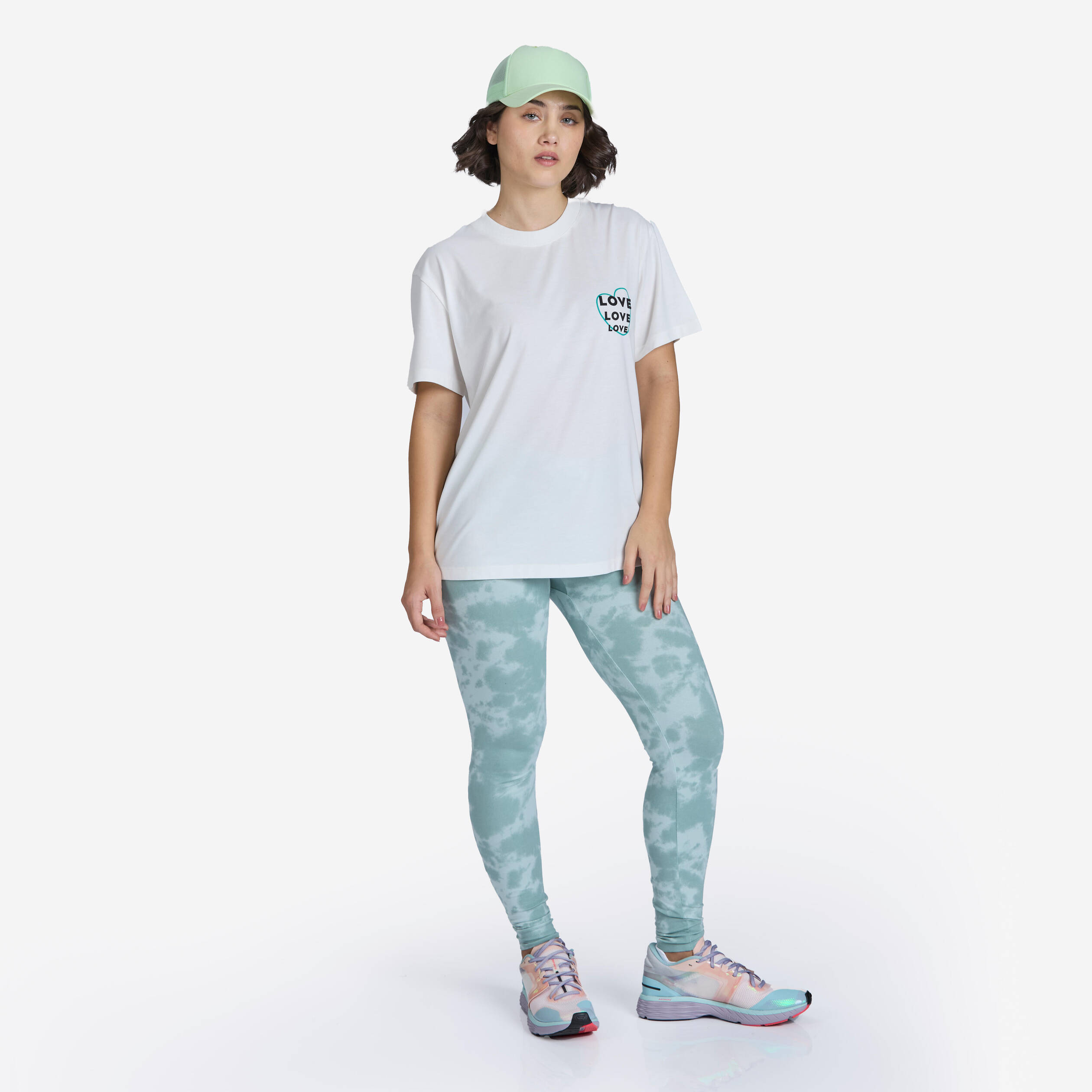 Women's Cotton Fitness Leggings 500 - Light Green