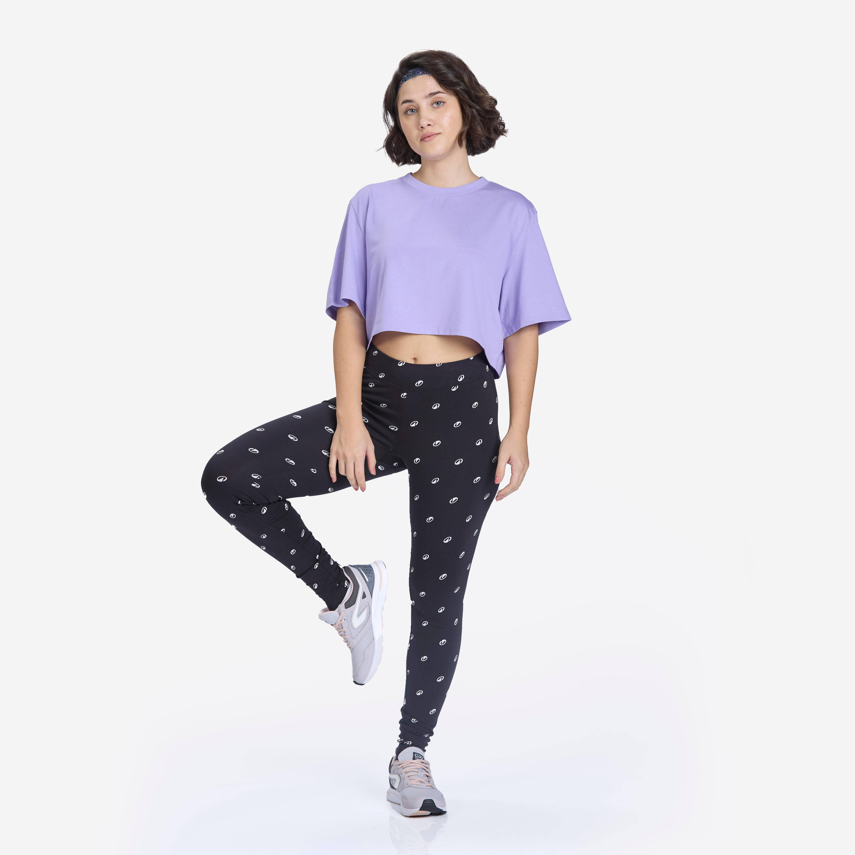 Women's Cotton Fitness Leggings 500 - Black -  1