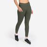 Women's Cotton Fitness Leggings 100 - Khaki Green